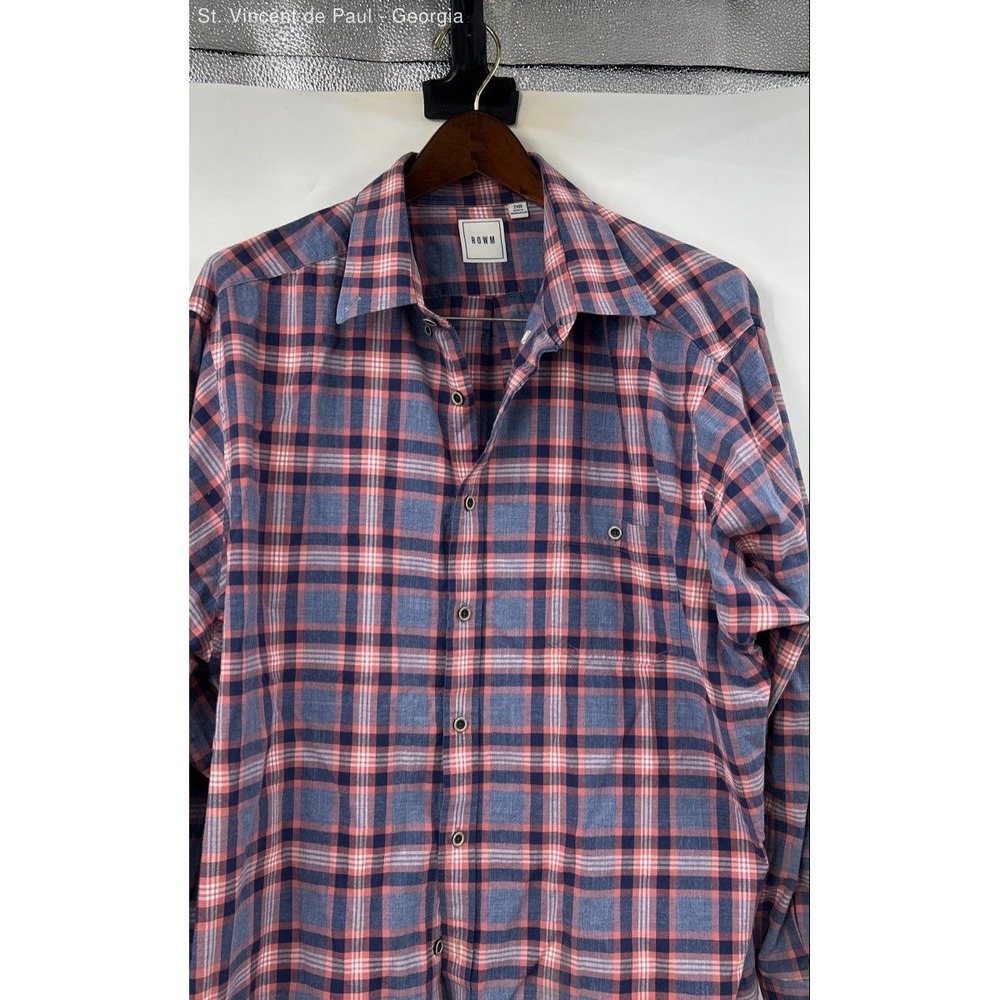 ROWM Plaid Long Sleeve Button Down Shirt Men's 2XB Blue